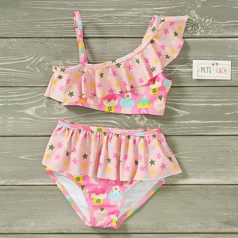 Pete + Lucy Cute as a Cupcake 2pc girls swimsuit